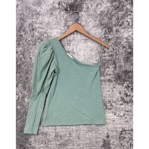 Nation LTD Shirt Womens Green Slub Puff One Sleeve Shoulder Top Size XS